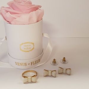 Kate spade white gold bow earrings and ring